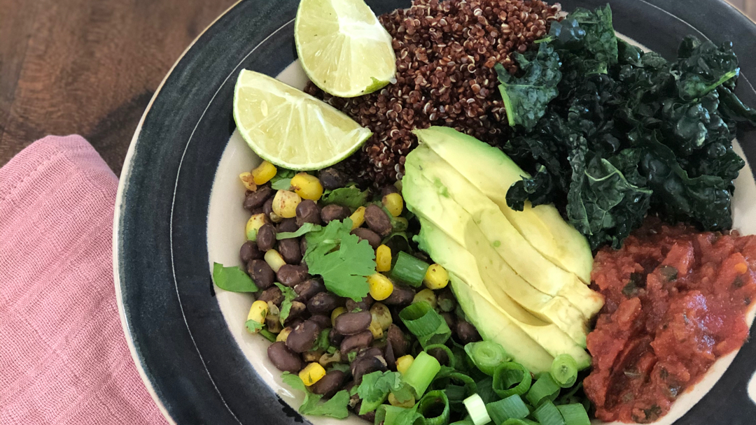 Black Bean Burrito Bowl with Kale + Quinoa