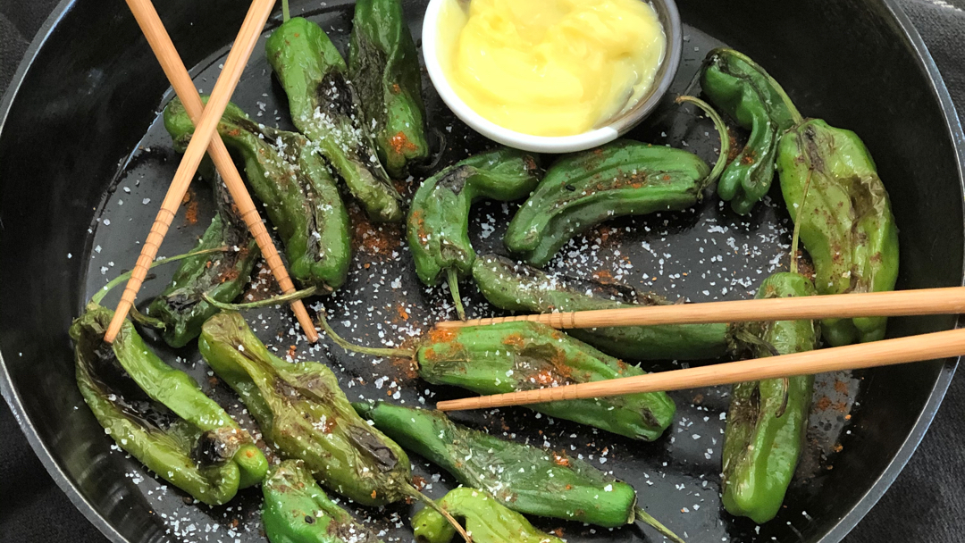 Blistered Shishito Peppers with Yuzo Mayo