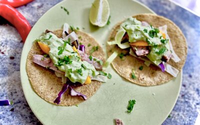 Black Garlic Marinated Seared Tuna Tacos w/ Avocado Crema